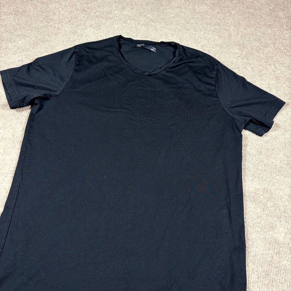 Piazza Italia T-Shirt Men's Large Black Casual Short Sleeve Crew Neck Pullover